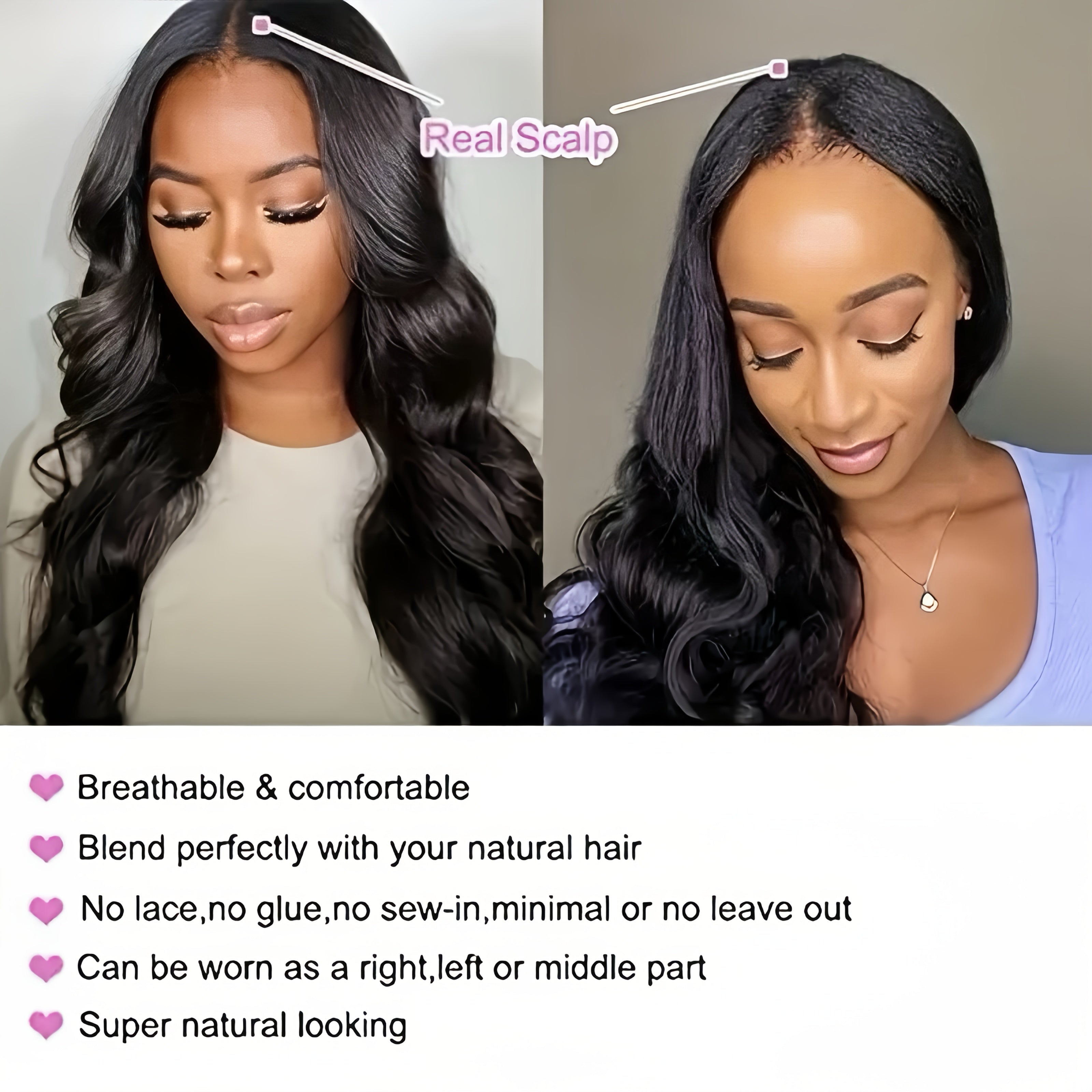 Body Wave V Part Wigs Human Hair 250% Density For Women Full Head Clip In Half Wig No Leave Out Body Wave Wig For Black Women
