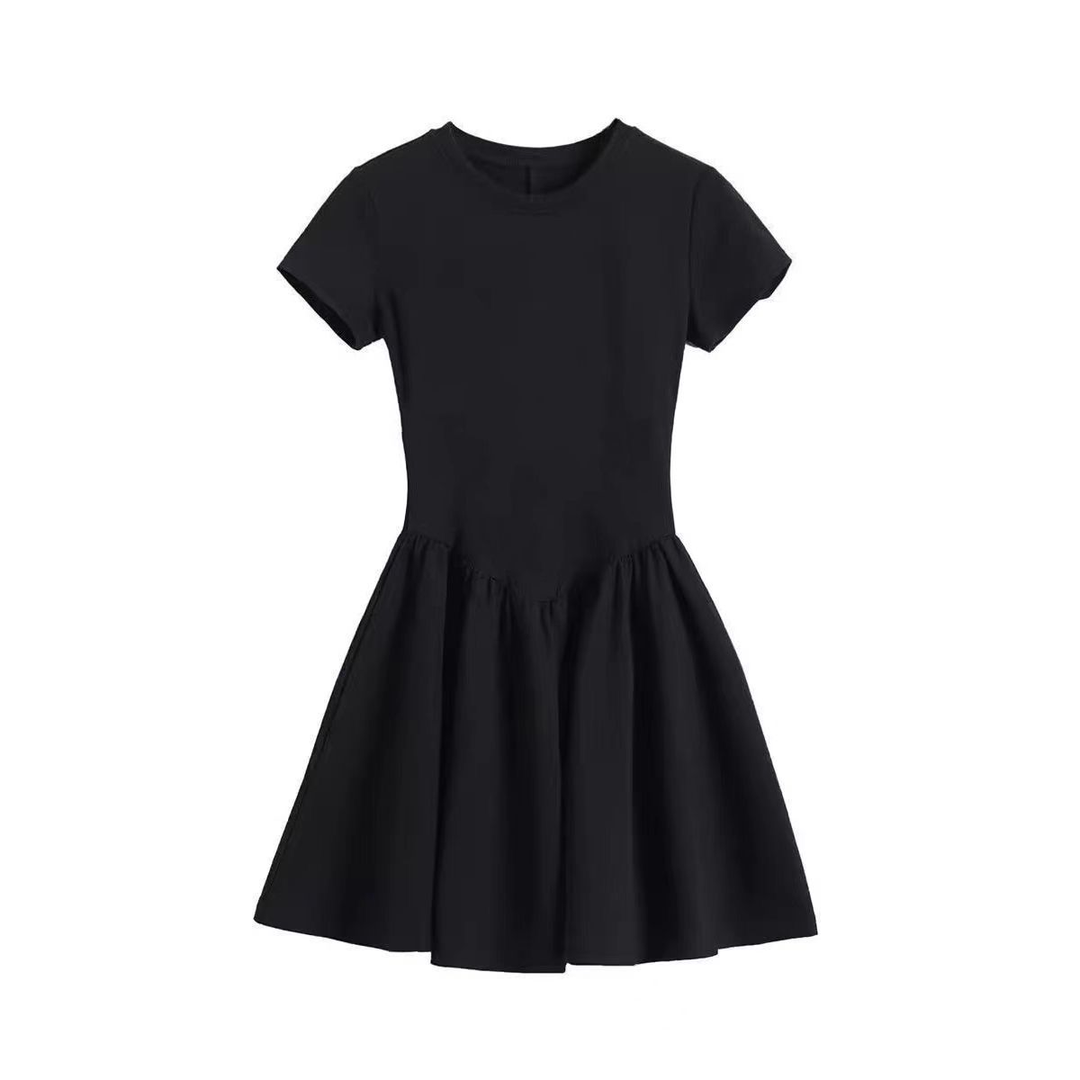 Audrey Hepburn Inspired Chic Short Sleeve Dress 2025 Summer Petite Slimming Fit Sweet-Sexy Vibe Casual Elegant Women's Fashion
