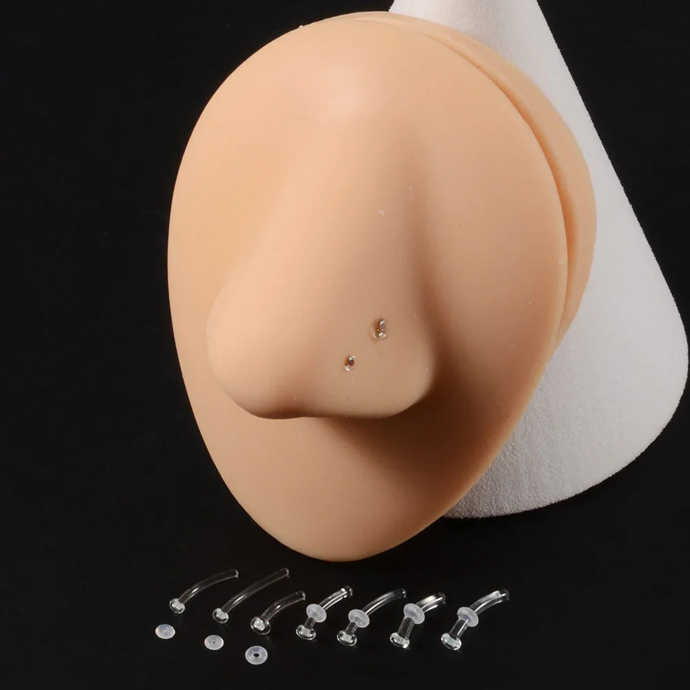 1PC Glass Nose Stud Transparent Glass Straight Nose Ring Retainer Holder  Hoop Earrings Belly Ring Navel Piercing Jewelry