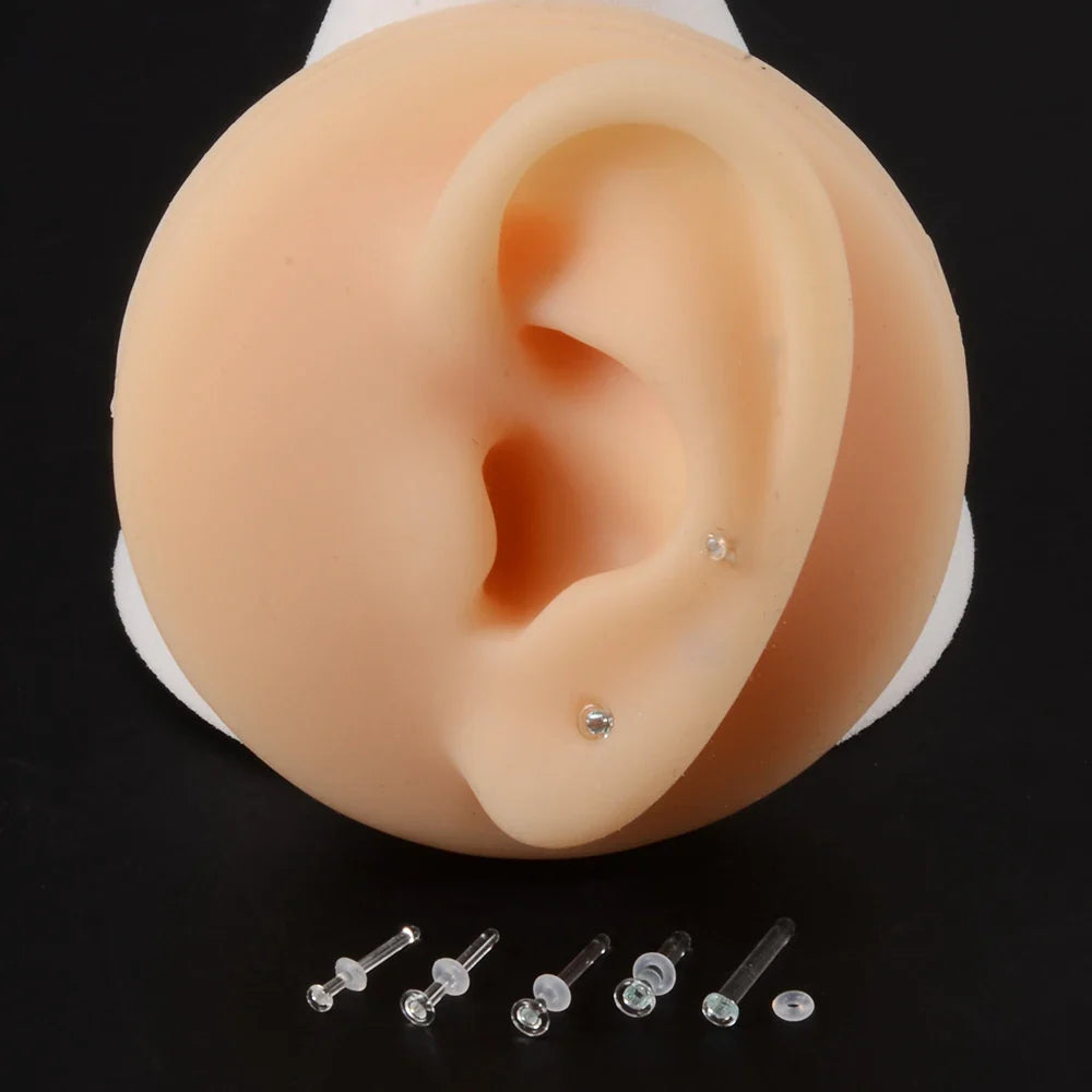 1PC Glass Nose Stud Transparent Glass Straight Nose Ring Retainer Holder  Hoop Earrings Belly Ring Navel Piercing Jewelry