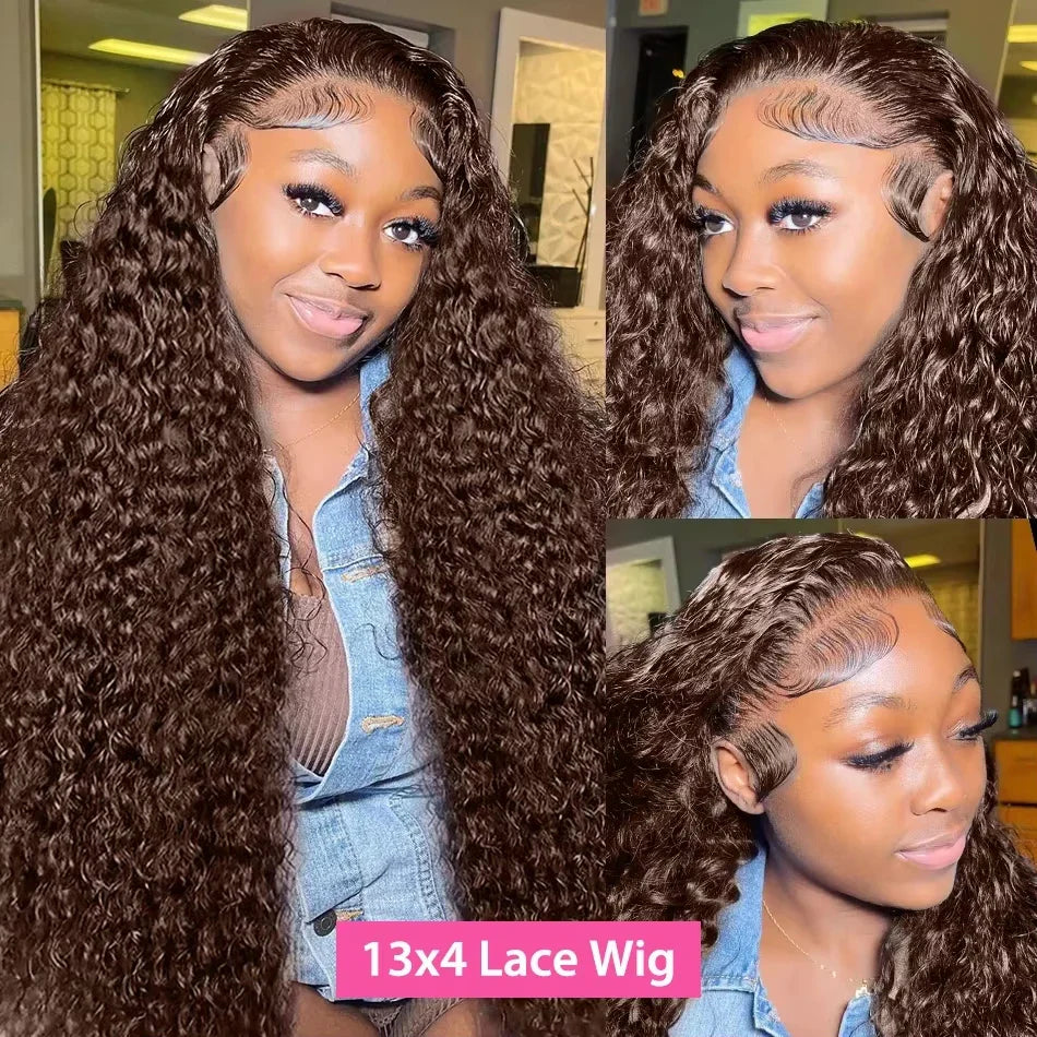 Chocolate Brown Curly Lace Front Wig Deep Wave 13x6 Hd Transparent Lace Frontal Wig 100% Human Hair For Women Brazilian Wig