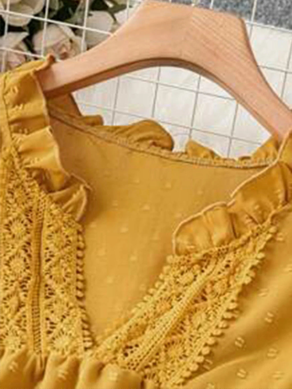 2025 Plus Size Fashion Selection! Yellow Sleeveless Polka - Dot Dress (Plus Size). The V - Neck with Delicate Lace Trim Exudes E