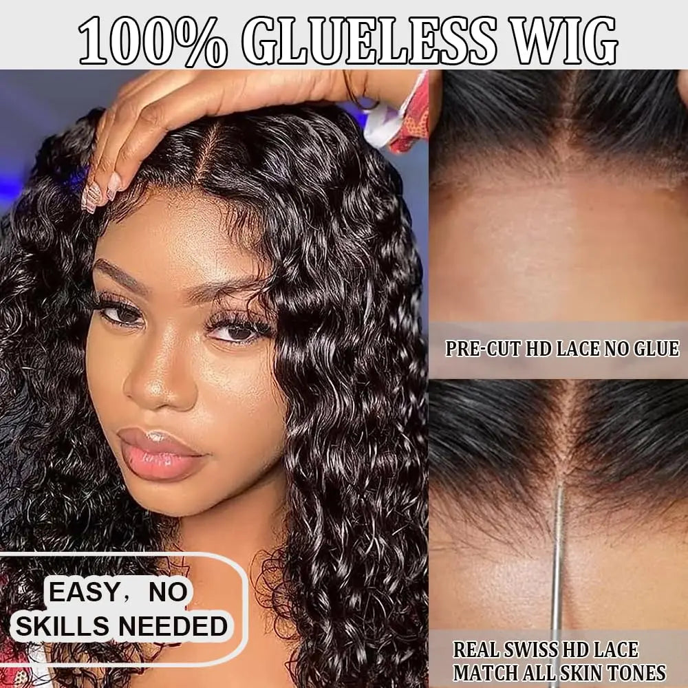 Deep Curly Wear and Go Glueless Wigs Lace Front Wigs Human Hair for Women Transparent 4x4 Glueless Lace Closure Wigs Curly Hair