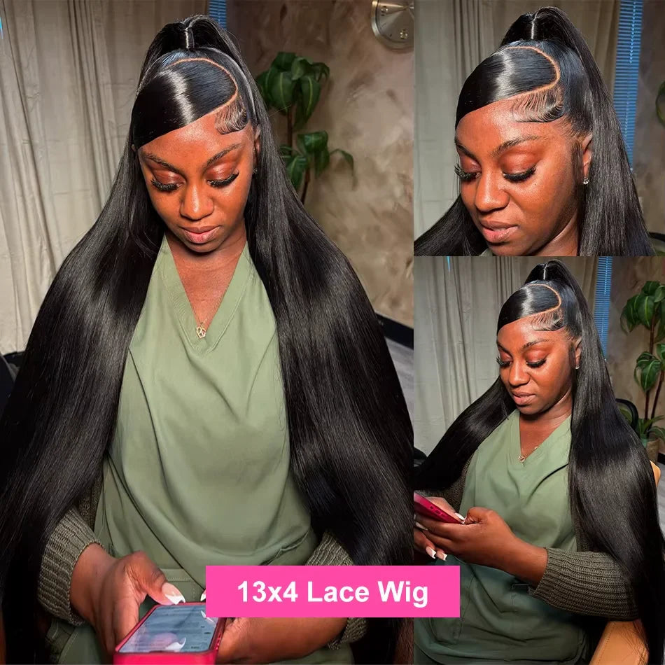 Bone Straight 13x4 Lace Frontal Wig For Women 5x5 Glueless Invisi-Drawstring Black Human Hair Wig 13X6 Lace Front Wig Human Hair