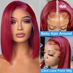 99J Burgundy Straight 13x4 Lace Frontal Bob Wigs Brazilian 100% Human Hair For Women WineRed Lace Front Human Hair Wig Short Bob