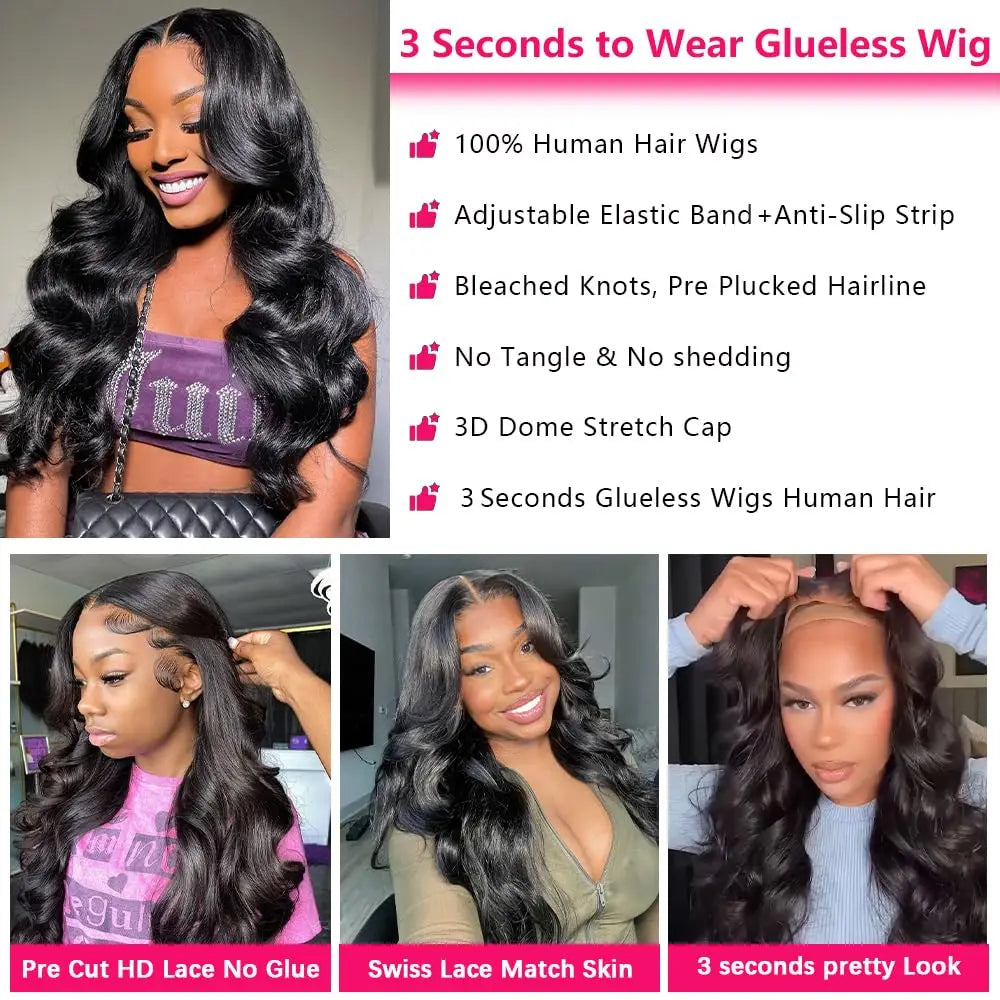 Body Wave Glueless Human Hair Wig Lace Front Wig Ready to Wear 4x4 Glueless Body Wave Lace Closure Wig Human Hair Wig for Women