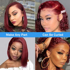 99J Burgundy Straight 13x4 Lace Frontal Bob Wigs Brazilian 100% Human Hair For Women WineRed Lace Front Human Hair Wig Short Bob