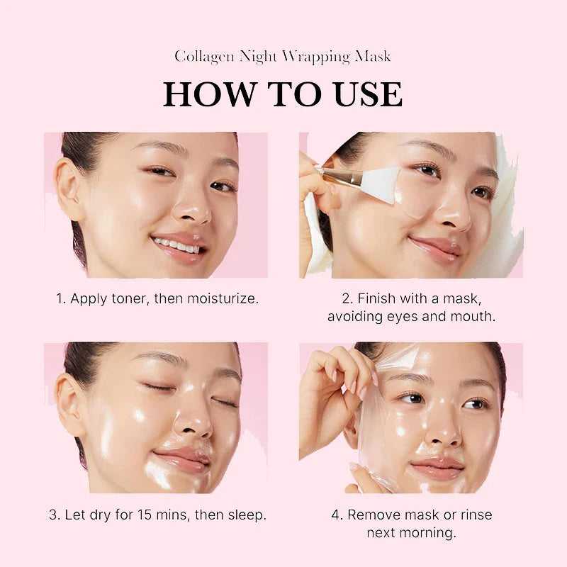5PC Korean Collagen Wrapping Peel Off Facial Mask Elasticity Hydration Reduces Sagging Dullness Hydrolyzed Collagen Skin Care