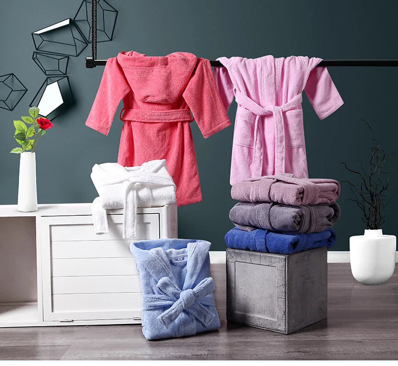 100% Cotton Toweling Terry Robe Kids Cartoon Robe Boy&Girls Hooded Robe Winter Warm Bathrobe Soft Sleeprobe Kids Casual Homewear