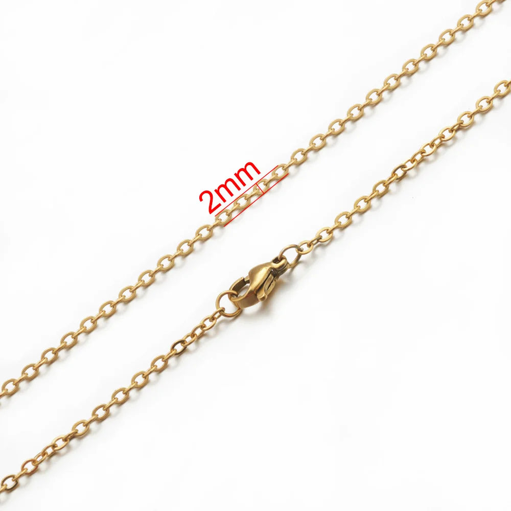 AHKNORMAILCUI 5pcs/Lot Stainless Steel 1 1.5 2mm Rolo Link Chain Necklace Gold 40 45 50 60CM Long Chain Lobster Clasp Necklace