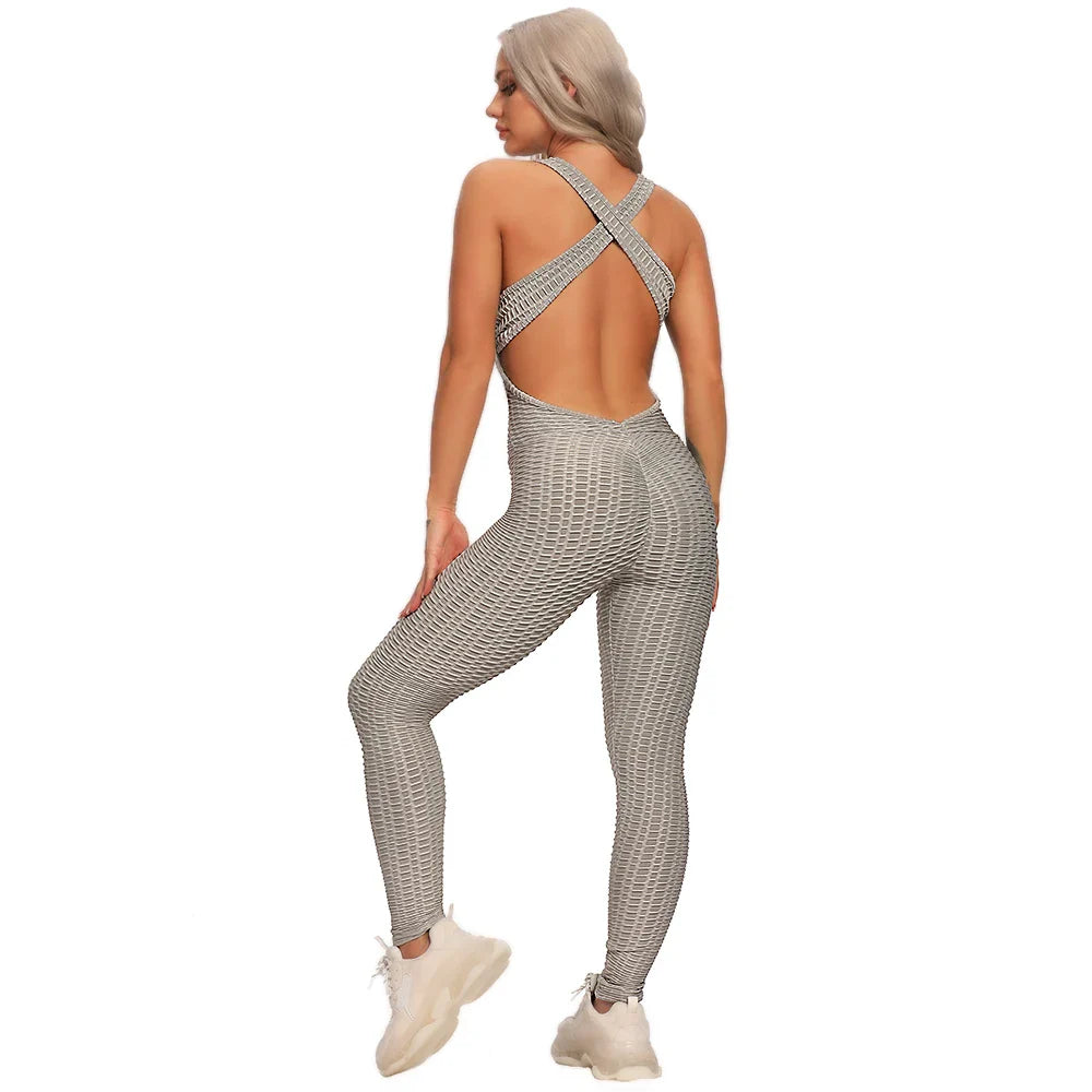 2024 Women's Sports Suit Sleeveless Backless Jumpsuits Costume Quick Dry Gym Bodysuit Tracksuit Fitness Tights Scrunch Leggings