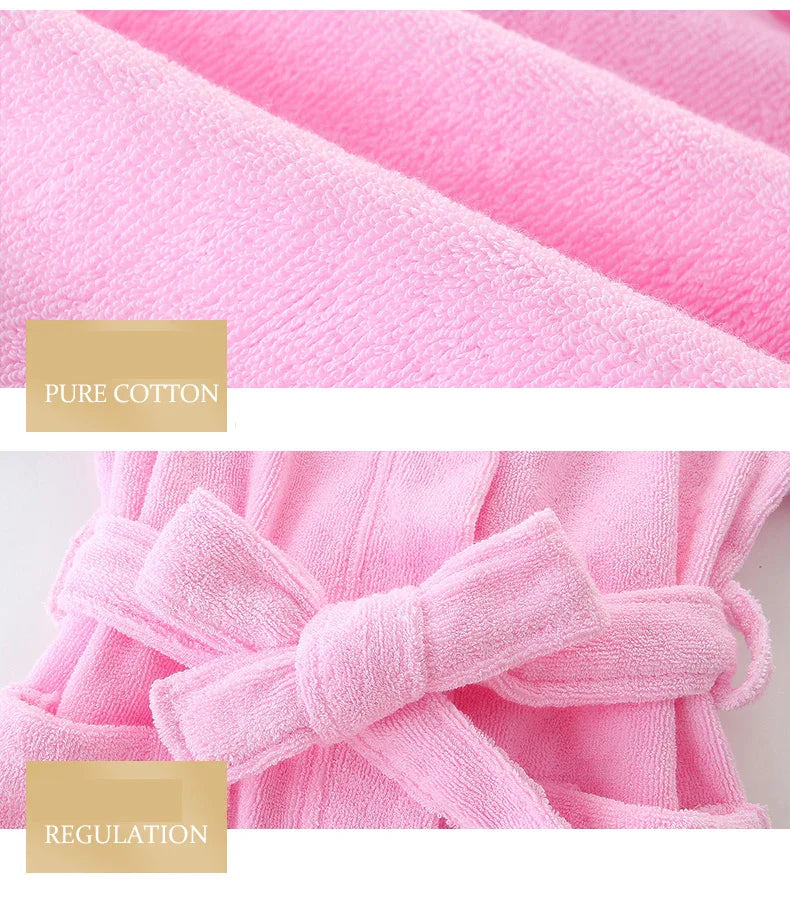 100% Cotton Toweling Terry Robe Kids Cartoon Robe Boy&Girls Hooded Robe Winter Warm Bathrobe Soft Sleeprobe Kids Casual Homewear