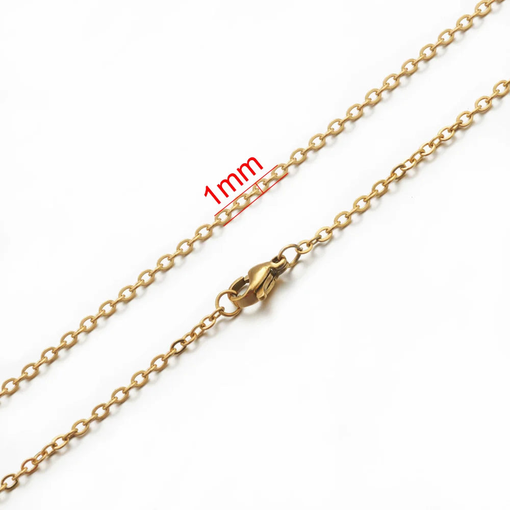 AHKNORMAILCUI 5pcs/Lot Stainless Steel 1 1.5 2mm Rolo Link Chain Necklace Gold 40 45 50 60CM Long Chain Lobster Clasp Necklace