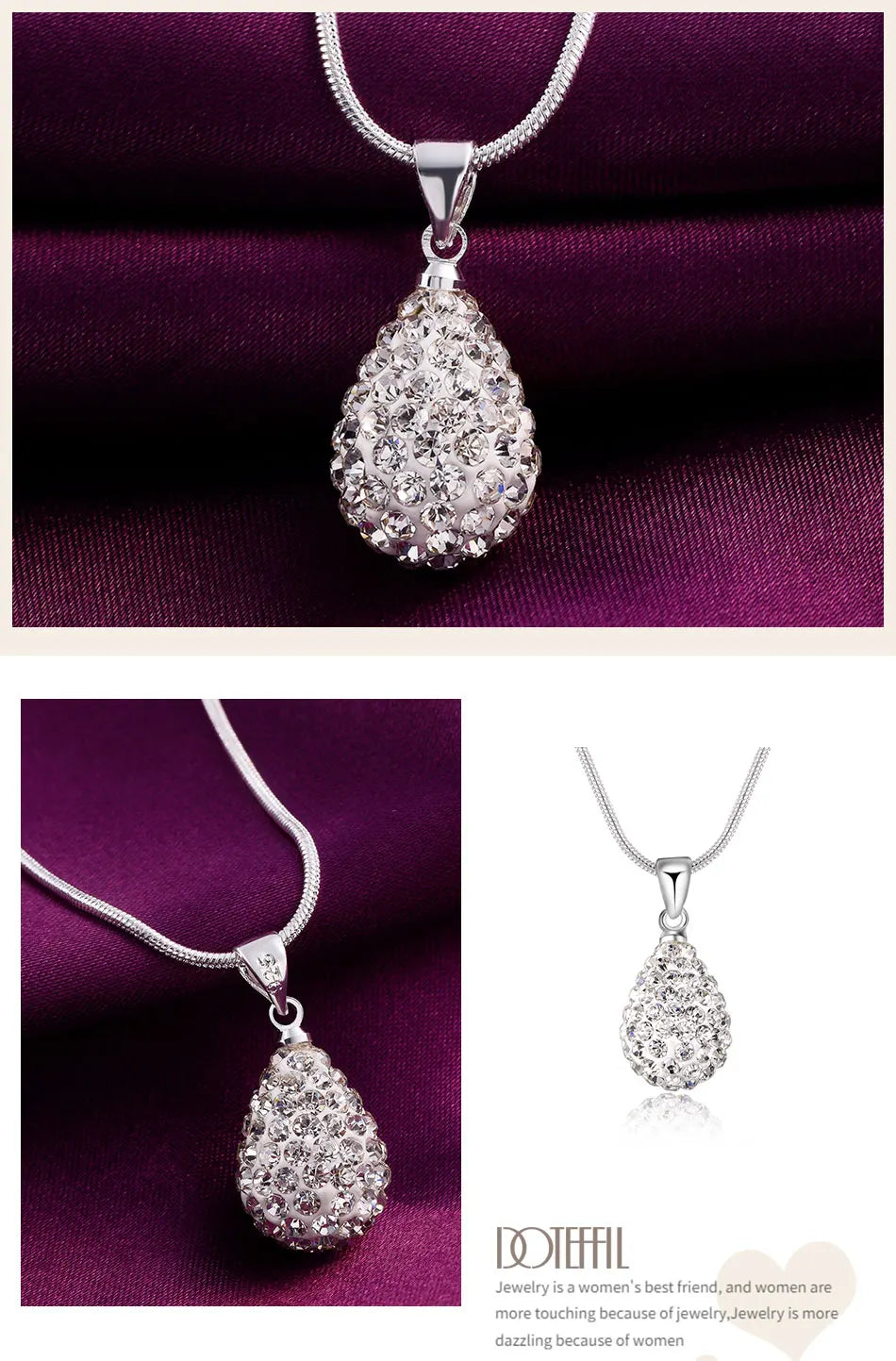 DOTEFFIL 925 Sterling Silver 18 Inch Water Drop Pendant AAA Zircon Necklace For Women Fashion Wedding Party Charm Jewelry