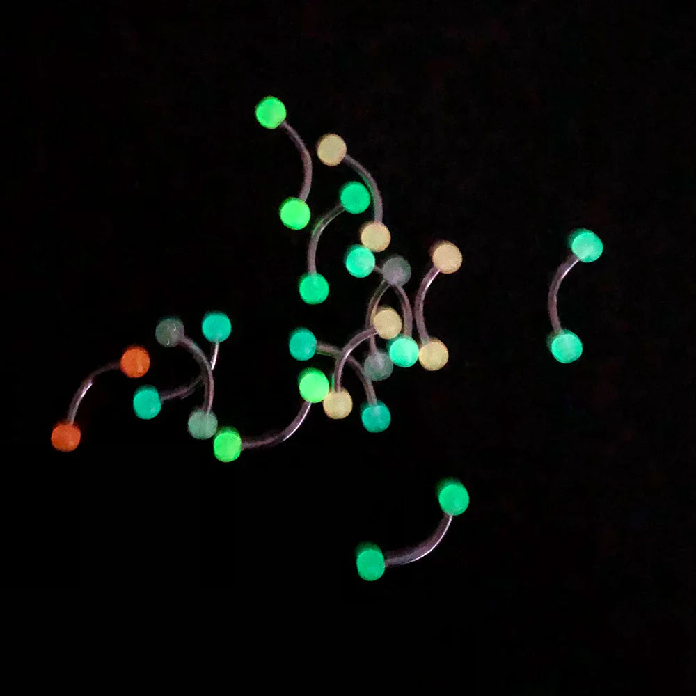 10/14pcs/Set Luminous Surgical Steel Tongue BCR Navel Belly Ring Acrylic Glow in the Dark Ball Labret Stud Body Piercing Jewelry