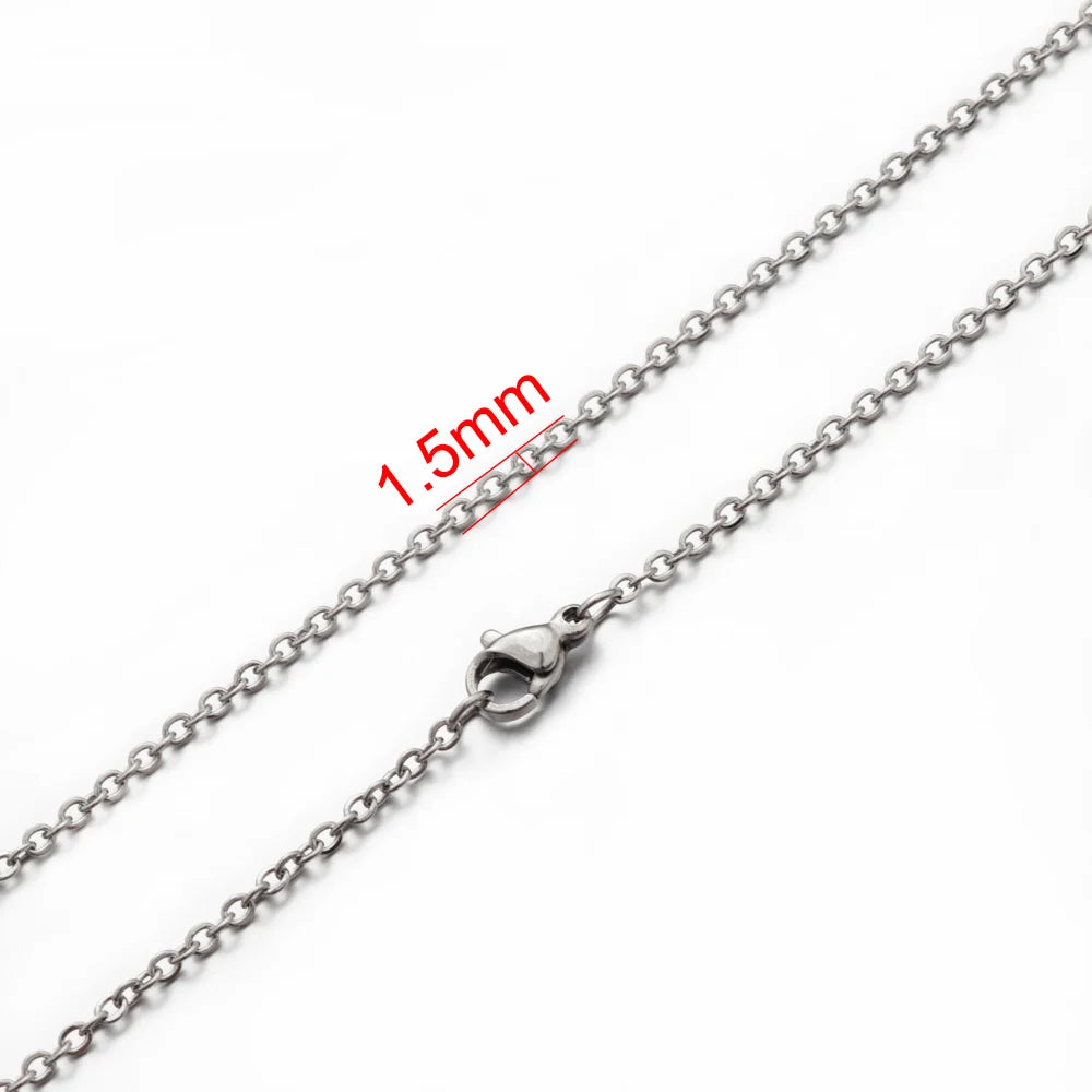 AHKNORMAILCUI 5pcs/Lot Stainless Steel 1 1.5 2mm Rolo Link Chain Necklace Gold 40 45 50 60CM Long Chain Lobster Clasp Necklace