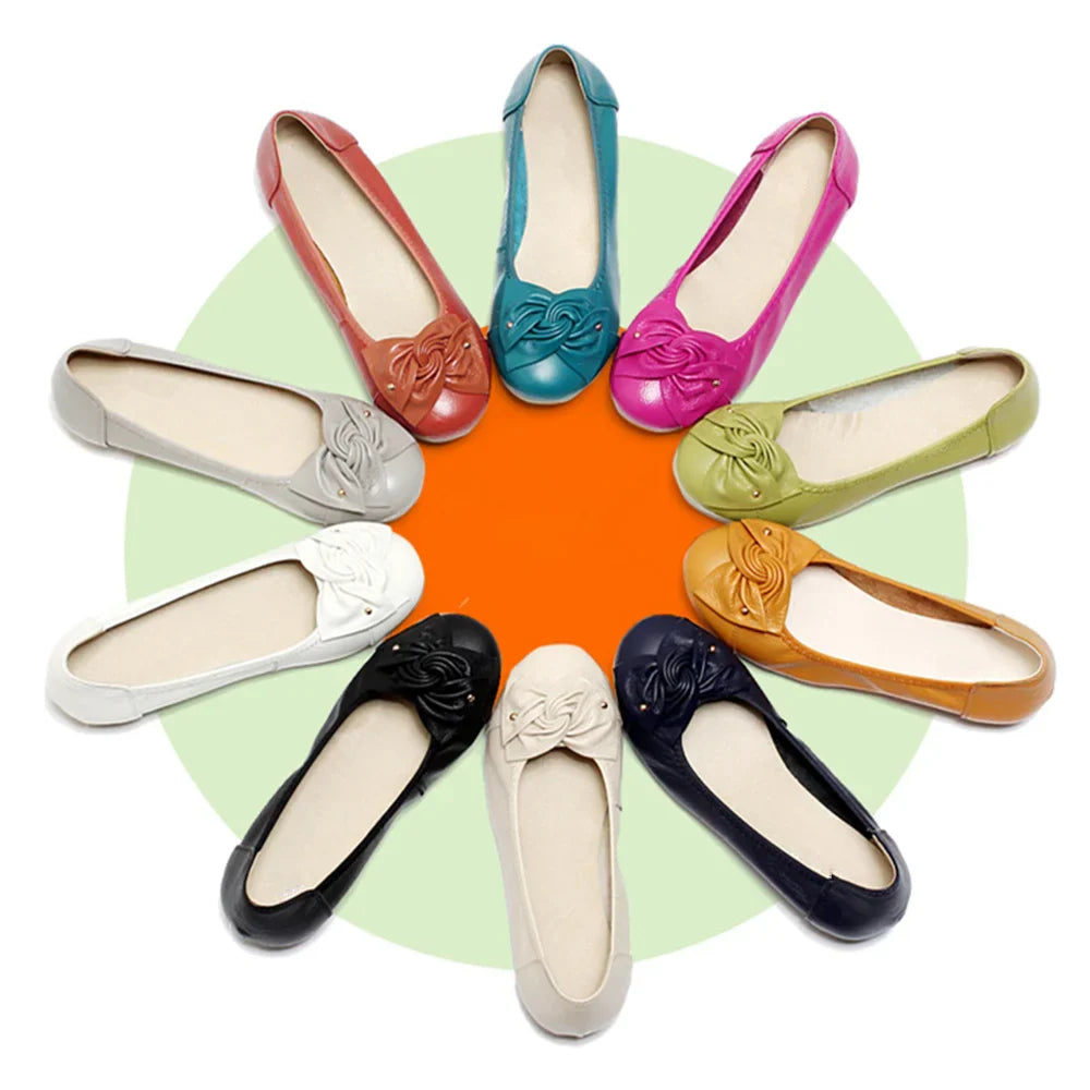 EOFK Women Ballet Flats Genuine Leather Shoes Spring Soft Casual Comfy Ballerina Flat Ladies Shallow Slip On Female Loafers