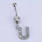 1Pc Letter Belly Button Ring Rhinestone Alphabet Pendant Navel Body Piercing Jewelry Silver Colour Nombril Piercing Gift Women
