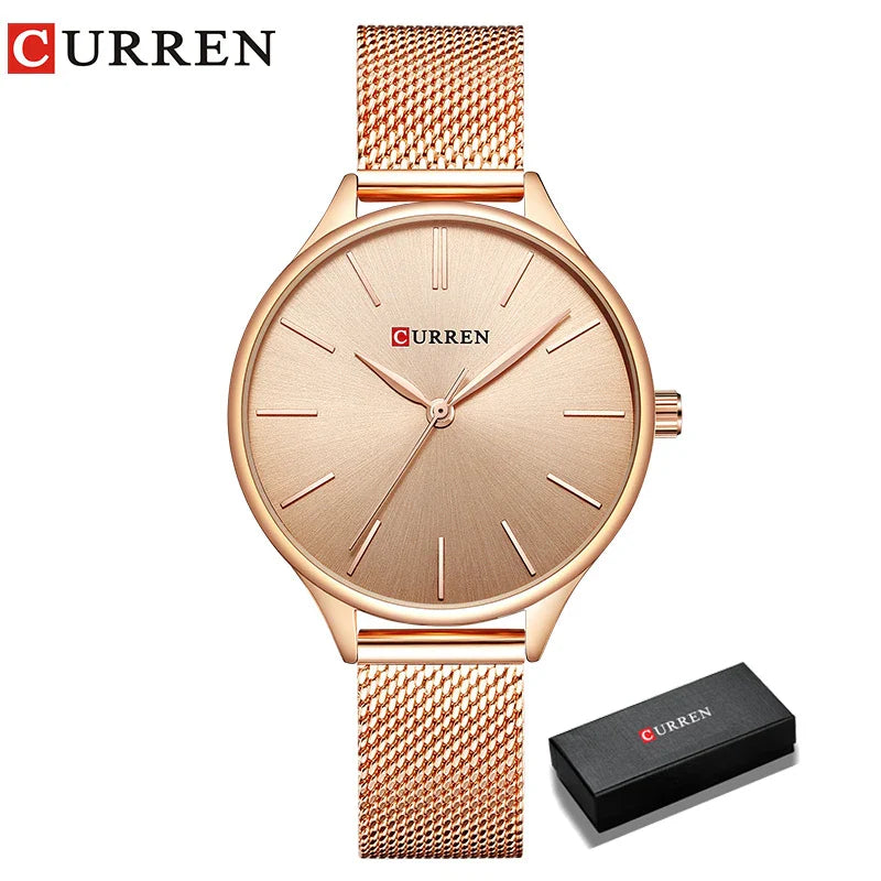 CURREN Original Women's Luxury Watch Matte Dial Japanese Quartz Movement Stainless Steel Mesh Strap with Box