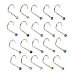 20pcs/lot Stainless Steel Crystal Rhinestone Nose Studs Hooks Bar Pin Nose Rings Body Piercing Jewelry For Women
