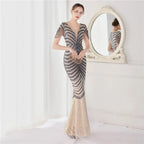 DEERVEADO Elegant V Neck Mermaid Evening Dress Long Luxury Beads Women Evening Party Dresses 2025 New Formal Dress 19085