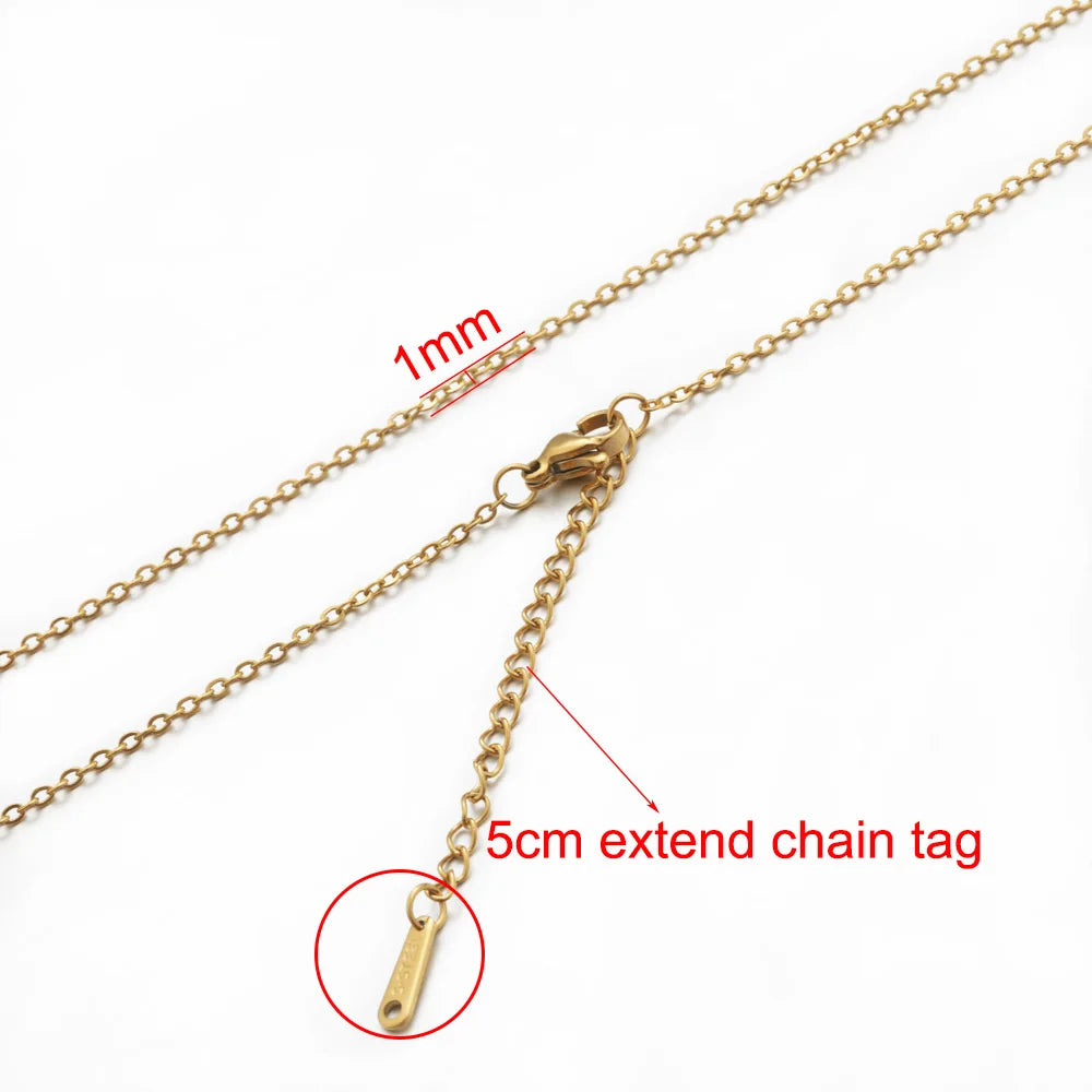 AHKNORMAILCUI 5pcs/Lot Stainless Steel 1 1.5 2mm Rolo Link Chain Necklace Gold 40 45 50 60CM Long Chain Lobster Clasp Necklace