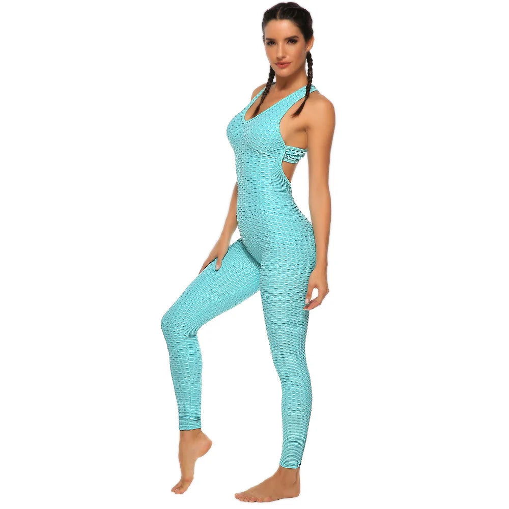2024 Women's Sports Suit Sleeveless Backless Jumpsuits Costume Quick Dry Gym Bodysuit Tracksuit Fitness Tights Scrunch Leggings