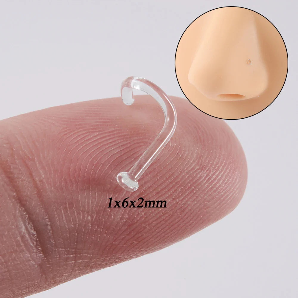 1PC Glass Nose Stud Transparent Glass Straight Nose Ring Retainer Holder  Hoop Earrings Belly Ring Navel Piercing Jewelry