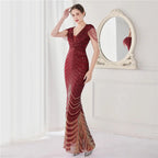 DEERVEADO Elegant V Neck Mermaid Evening Dress Long Luxury Beads Women Evening Party Dresses 2025 New Formal Dress 19085
