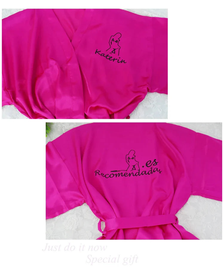 Customized Name Date Wedding Bathrobe Faux Silk Bridal Robe Bride Bridesmaid Wedding Robes Woman Bachelorette Hen Party