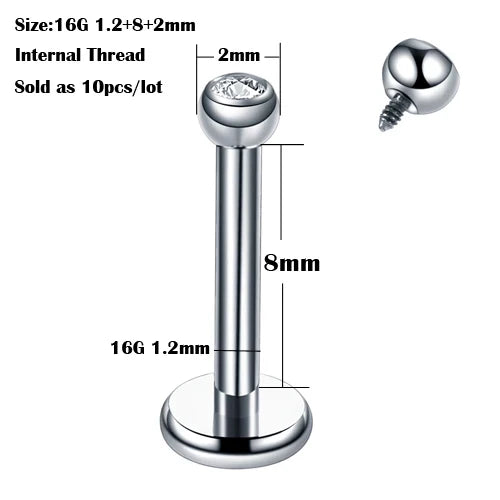 10Pcs/20Pcs/50Pcs G23 Titanium Labret Piercing Internal & External Design Lip Piercing Labret Stud Cartilage Helix Piercing
