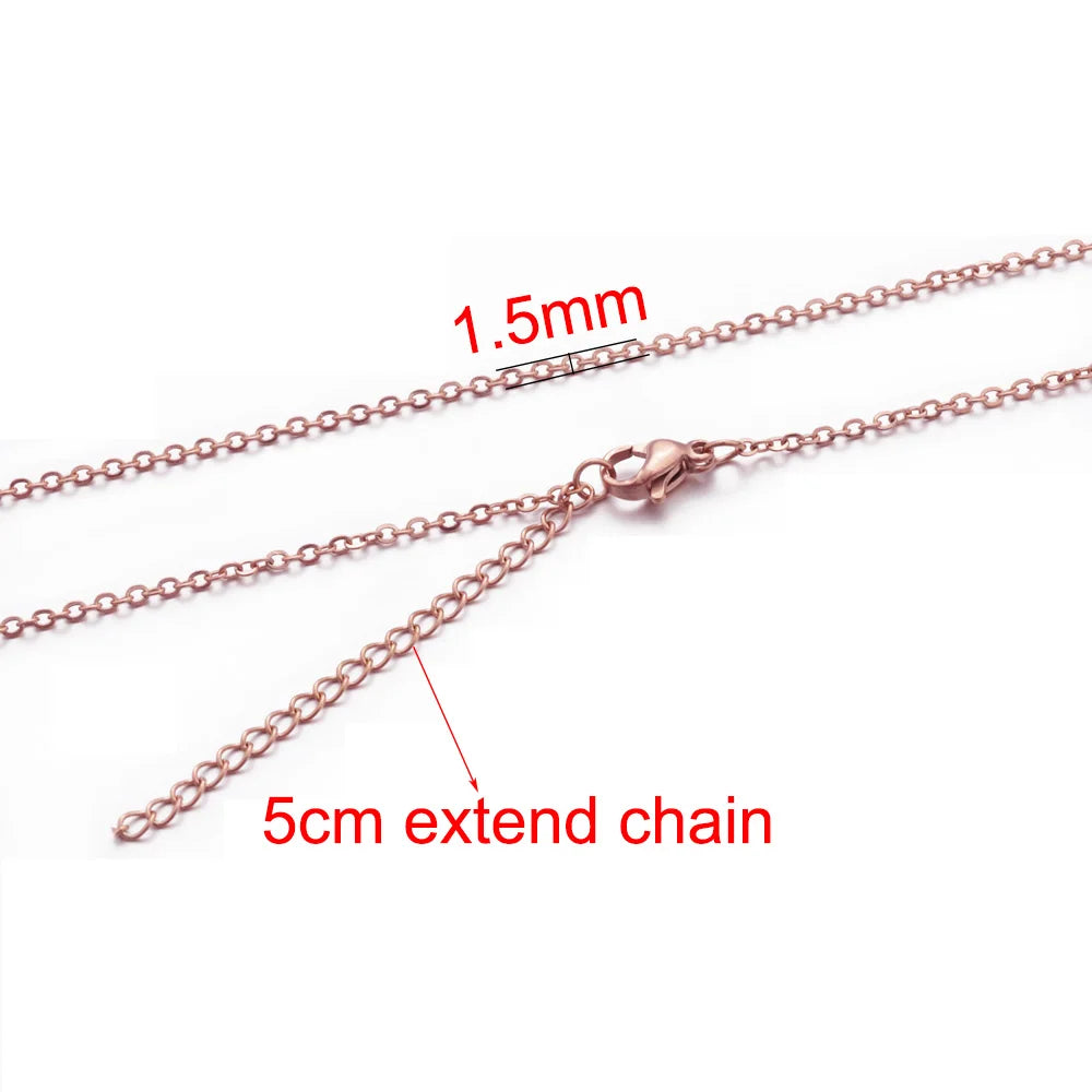 AHKNORMAILCUI 5pcs/Lot Stainless Steel 1 1.5 2mm Rolo Link Chain Necklace Gold 40 45 50 60CM Long Chain Lobster Clasp Necklace