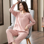 Big yards M-4XL v-neck long sleeve pajamas set for women floral print nightwear autumn cotton sleepwear nightie female pyjama