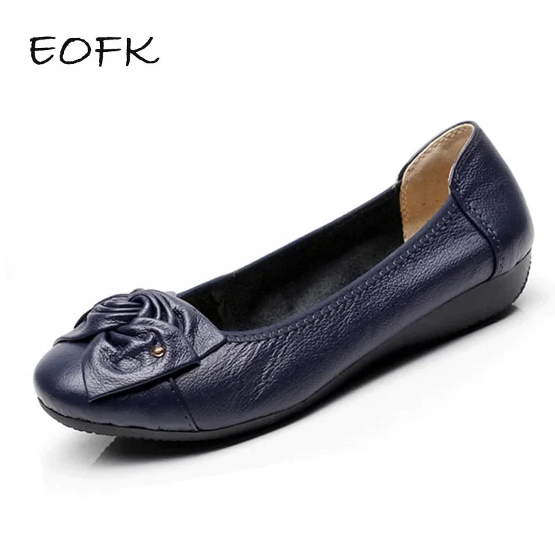 EOFK Women Ballet Flats Genuine Leather Shoes Spring Soft Casual Comfy Ballerina Flat Ladies Shallow Slip On Female Loafers