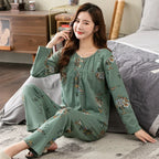 Big yards M-4XL v-neck long sleeve pajamas set for women floral print nightwear autumn cotton sleepwear nightie female pyjama