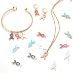 10pcs/lot Breast Cancer Awareness Ribbon Pendant Pink Ribbon Charm Pendants DIY Accessories for Women Jewelry Necklace Bracelet