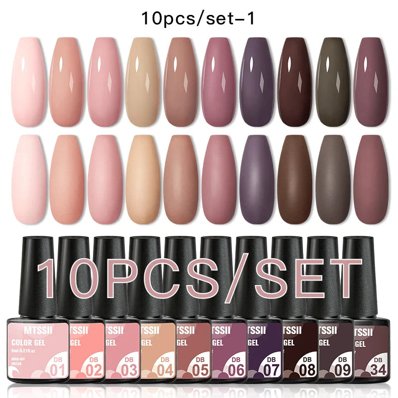 10PCS/Set Gel Nail Polish Set 125 Colors Glitter Semi Permanent Hybrid Gel Varnishes Base Top Coat Soak Off UV LED Nail Art Gel