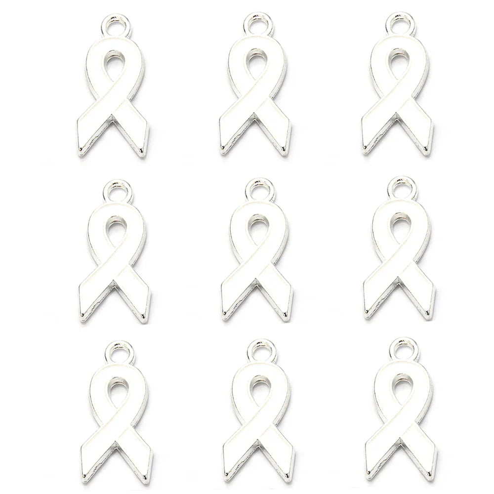 10pcs/lot Breast Cancer Awareness Ribbon Pendant Pink Ribbon Charm Pendants DIY Accessories for Women Jewelry Necklace Bracelet