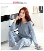 Big yards M-4XL v-neck long sleeve pajamas set for women floral print nightwear autumn cotton sleepwear nightie female pyjama