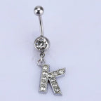 1Pc Letter Belly Button Ring Rhinestone Alphabet Pendant Navel Body Piercing Jewelry Silver Colour Nombril Piercing Gift Women