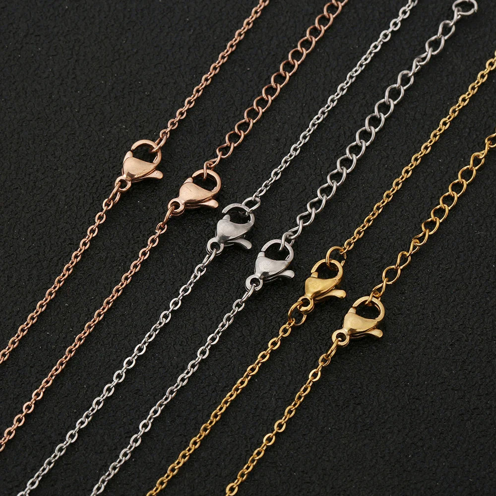 AHKNORMAILCUI 5pcs/Lot Stainless Steel 1 1.5 2mm Rolo Link Chain Necklace Gold 40 45 50 60CM Long Chain Lobster Clasp Necklace