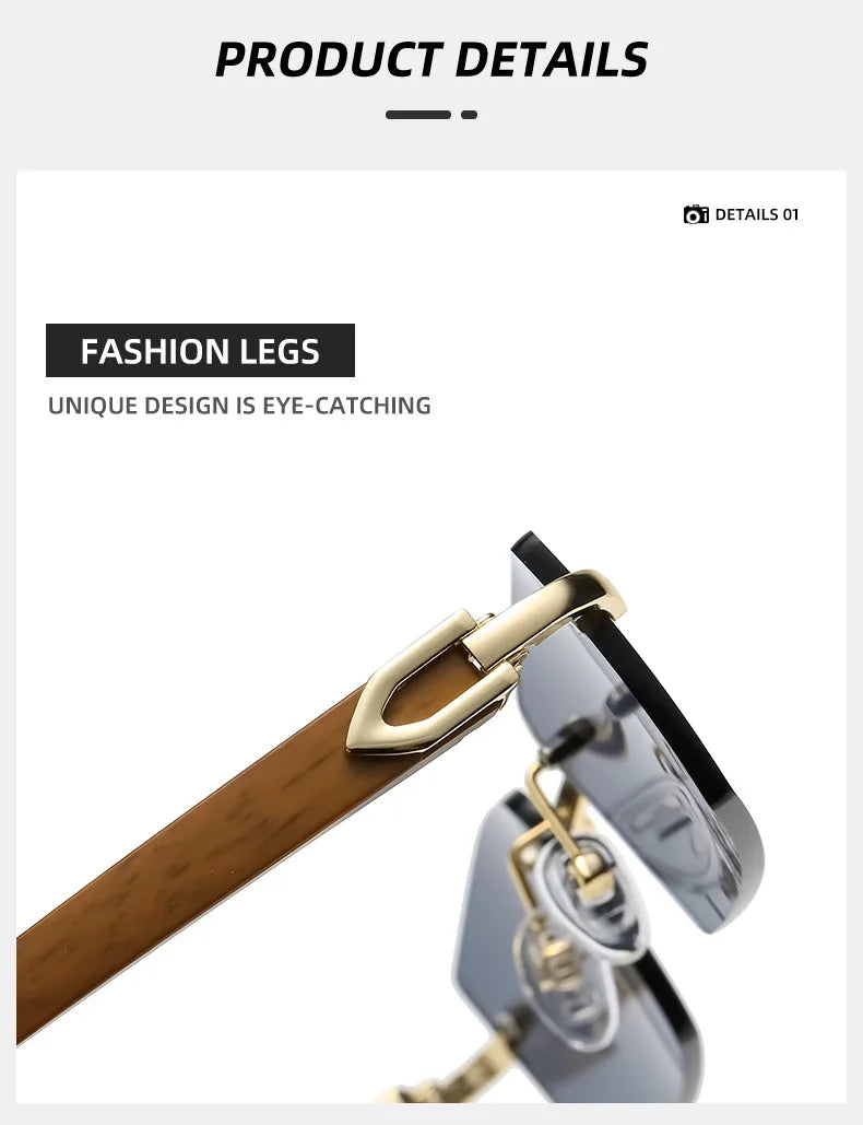 2024 Sqaure Brand Designer Sunglasses Men Women Sun Glasses Wood Frames Rimless Black Eyeglasses Fashion Eyewear Gafas De Sol