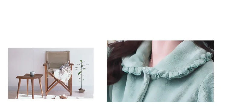 Autumn Winter Thicken Flannel Women Pajamas Set Two-piece suit Warm Loose Long-sleeve Female Casual Home service Single-breasted
