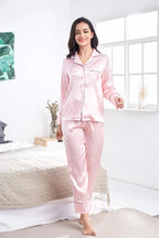 2 Piece Personalized Name Women Sleepwear Faux Silk Satin Pajamas Set Long Sleeve Sleepwear Pajamas Suit Female Homewear