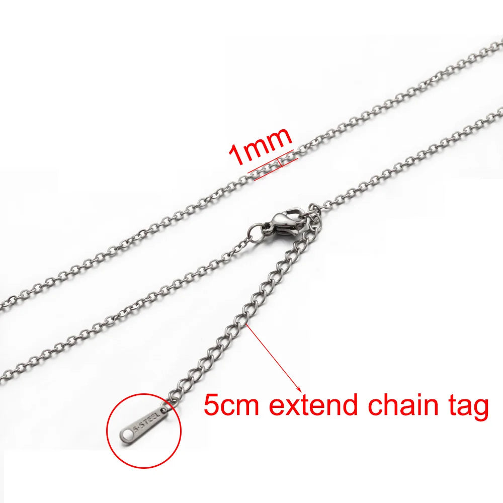 AHKNORMAILCUI 5pcs/Lot Stainless Steel 1 1.5 2mm Rolo Link Chain Necklace Gold 40 45 50 60CM Long Chain Lobster Clasp Necklace