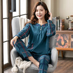 Big yards M-4XL v-neck long sleeve pajamas set for women floral print nightwear autumn cotton sleepwear nightie female pyjama