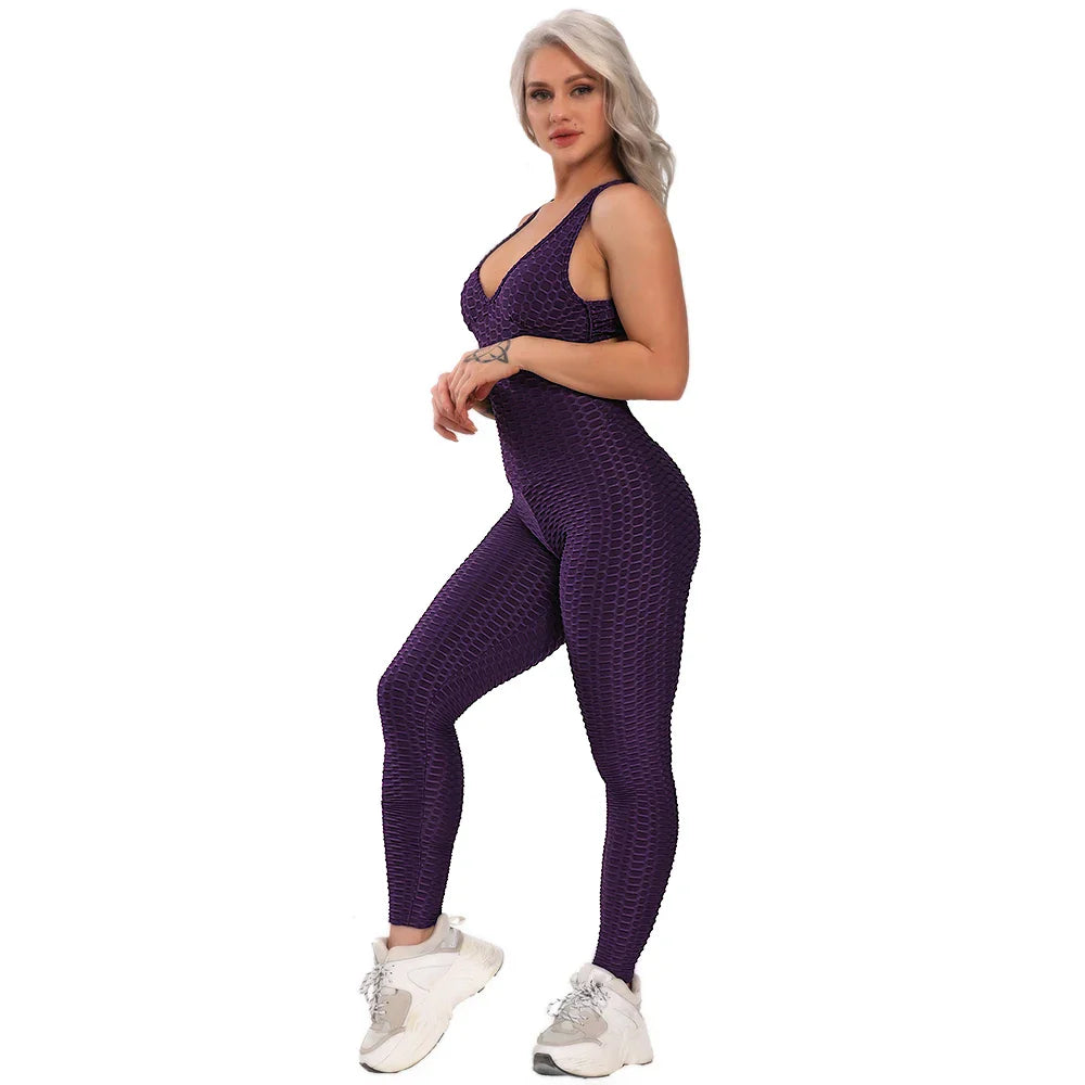 2024 Women's Sports Suit Sleeveless Backless Jumpsuits Costume Quick Dry Gym Bodysuit Tracksuit Fitness Tights Scrunch Leggings