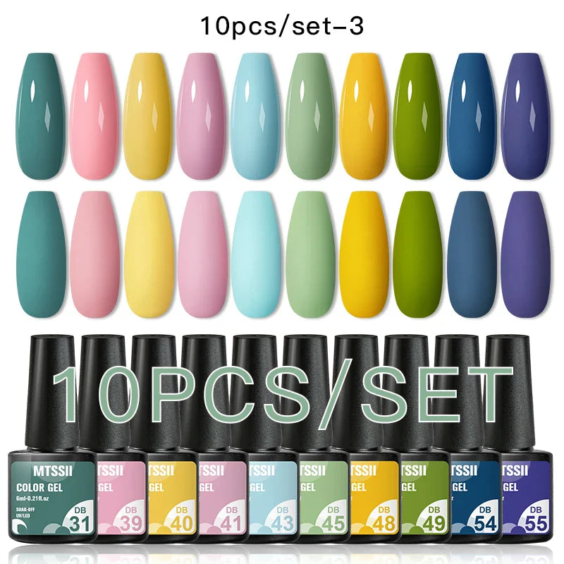 10PCS/Set Gel Nail Polish Set 125 Colors Glitter Semi Permanent Hybrid Gel Varnishes Base Top Coat Soak Off UV LED Nail Art Gel