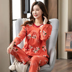 Big yards M-4XL v-neck long sleeve pajamas set for women floral print nightwear autumn cotton sleepwear nightie female pyjama