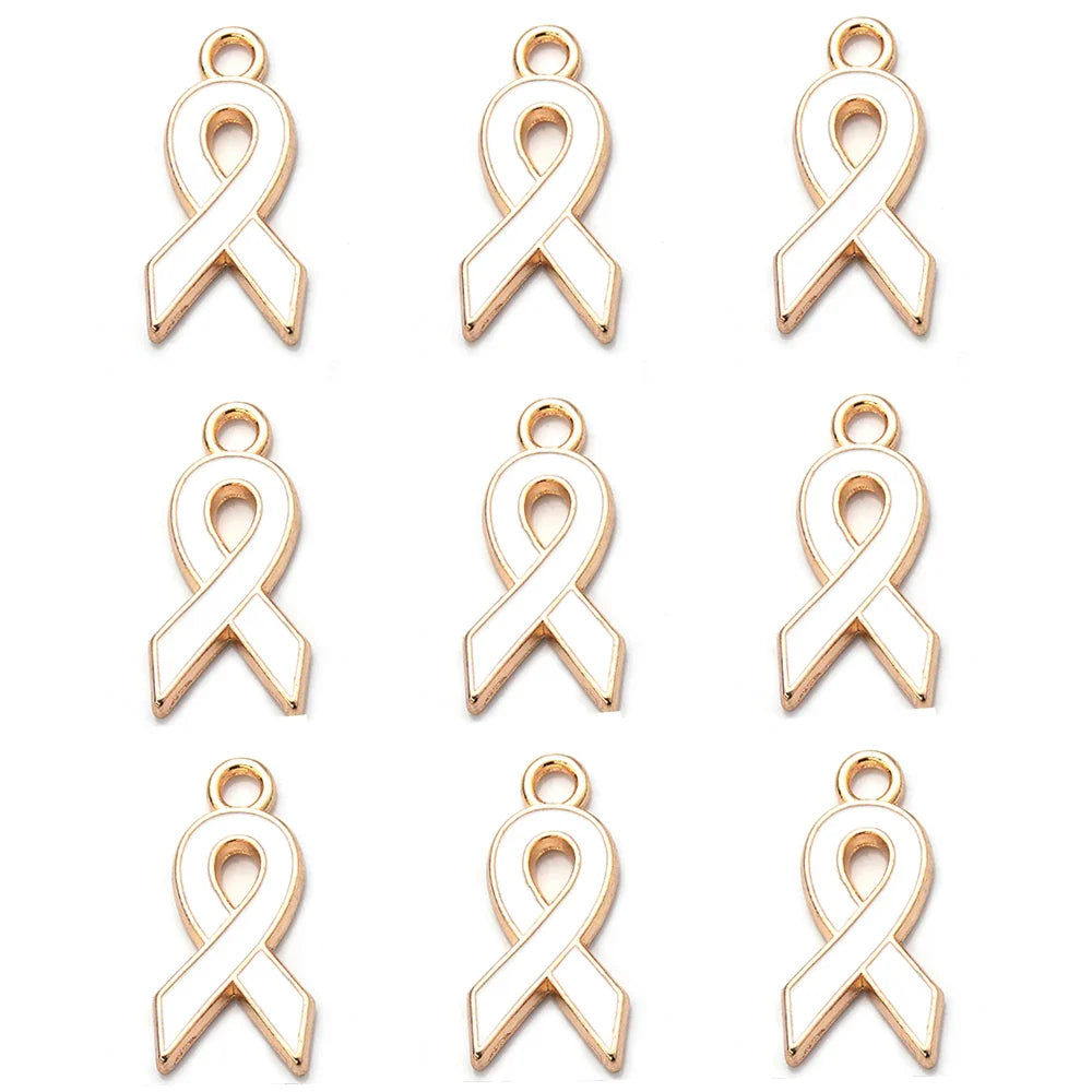 10pcs/lot Breast Cancer Awareness Ribbon Pendant Pink Ribbon Charm Pendants DIY Accessories for Women Jewelry Necklace Bracelet
